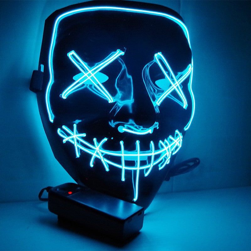 LED Glowing Black V-Shaped Mask,Cold Light Halloween Mask, Shuffle Dance Glowing Mask