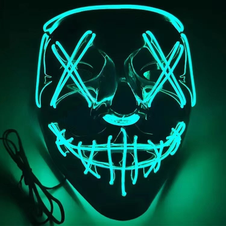LED Glowing Black V-Shaped Mask,Cold Light Halloween Mask, Shuffle Dance Glowing Mask