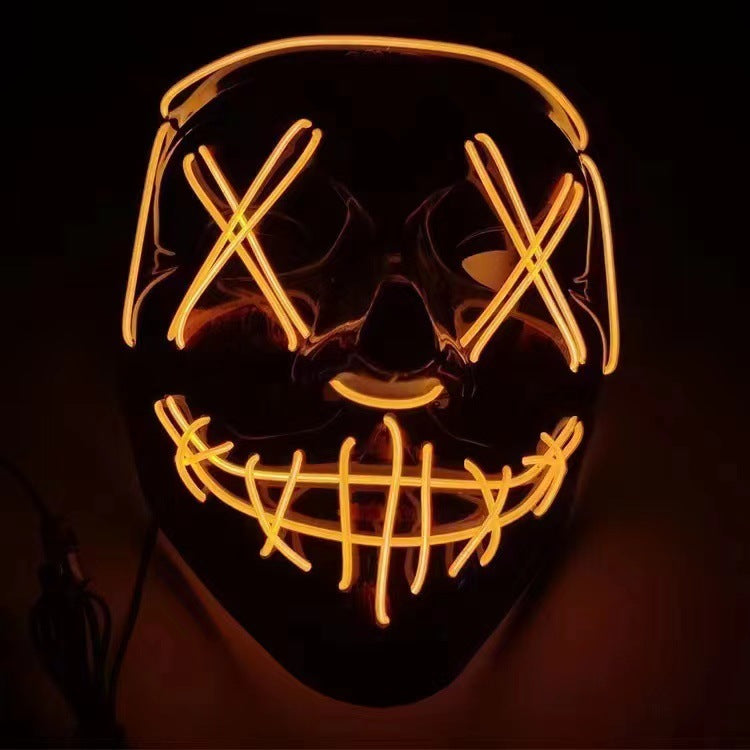 LED Glowing Black V-Shaped Mask,Cold Light Halloween Mask, Shuffle Dance Glowing Mask