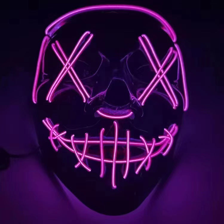 LED Glowing Black V-Shaped Mask,Cold Light Halloween Mask, Shuffle Dance Glowing Mask