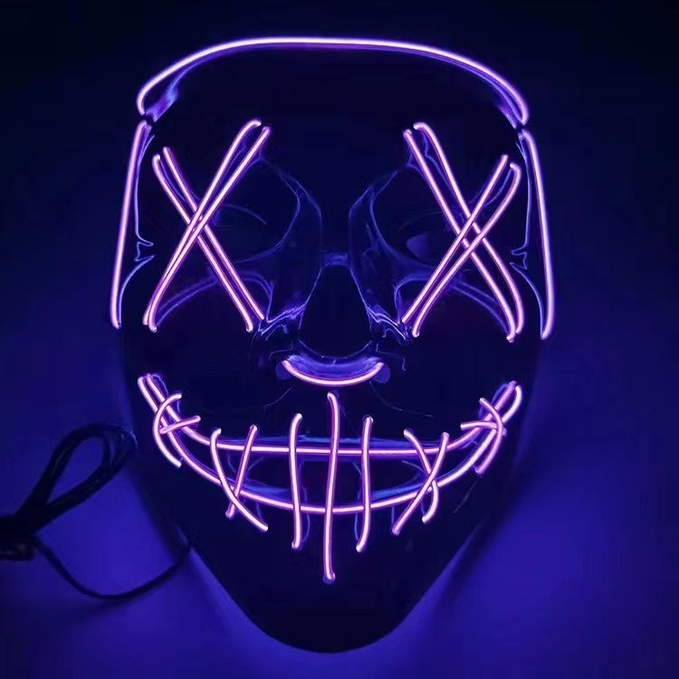LED Glowing Black V-Shaped Mask,Cold Light Halloween Mask, Shuffle Dance Glowing Mask