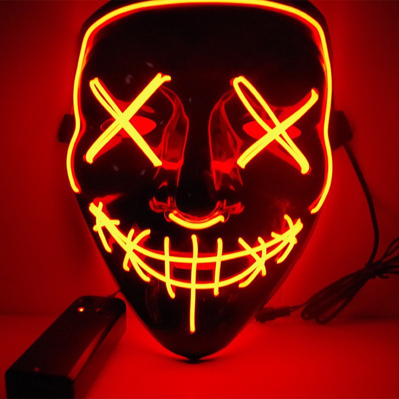 LED Glowing Black V-Shaped Mask,Cold Light Halloween Mask, Shuffle Dance Glowing Mask