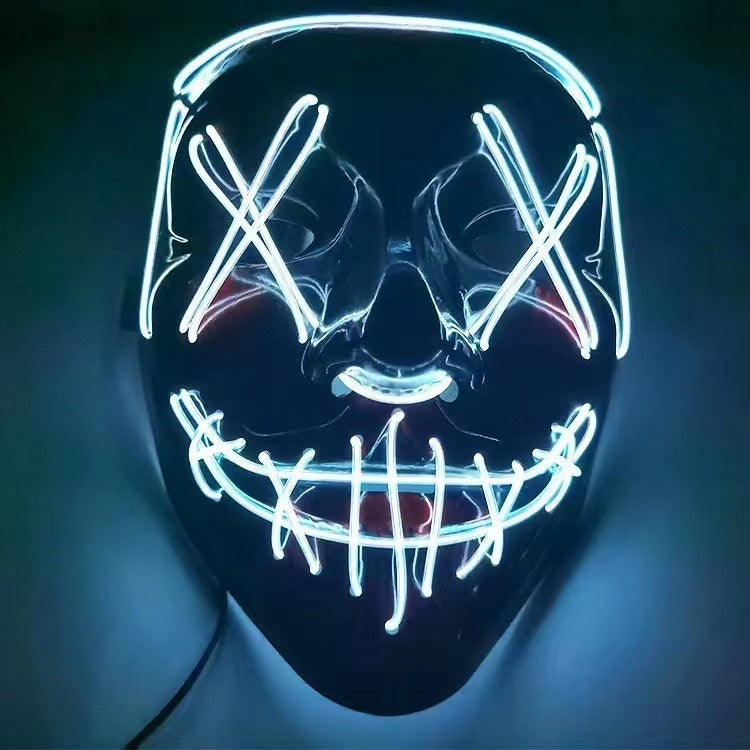 LED Glowing Black V-Shaped Mask,Cold Light Halloween Mask, Shuffle Dance Glowing Mask