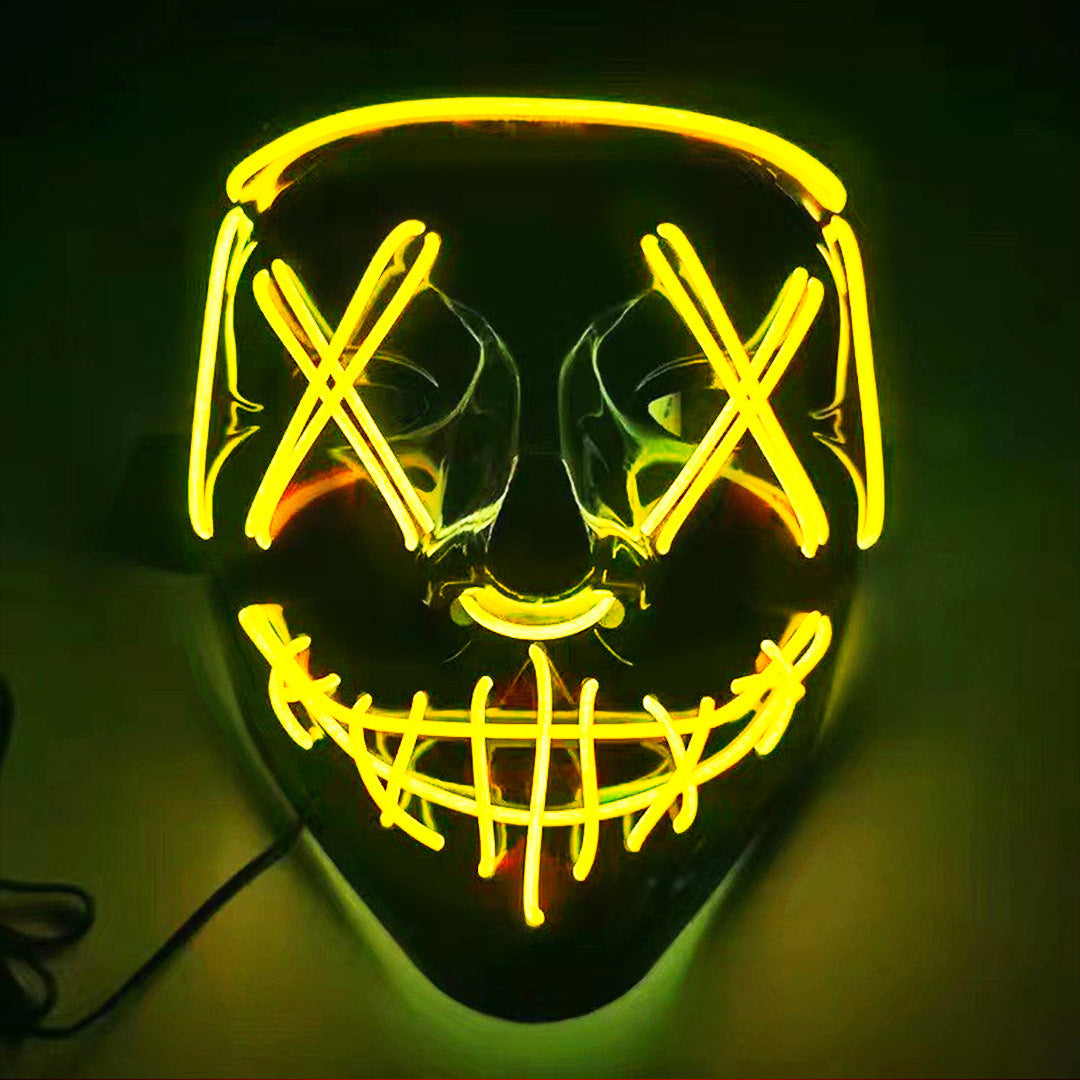 LED Glowing Black V-Shaped Mask,Cold Light Halloween Mask, Shuffle Dance Glowing Mask