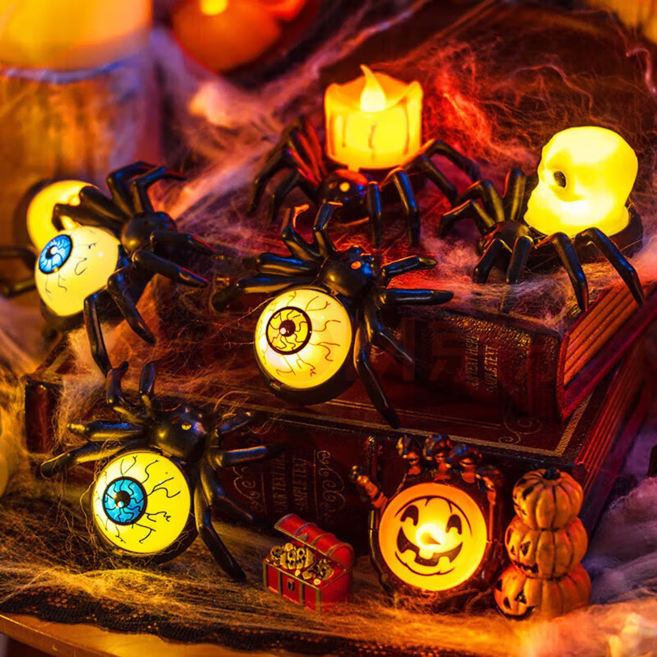 LED Halloween Electronic Candle Pumpkin Light /Spider Candle Light/Kids' Holiday Gift/Party Decoration/Festive Atmosphere Decor