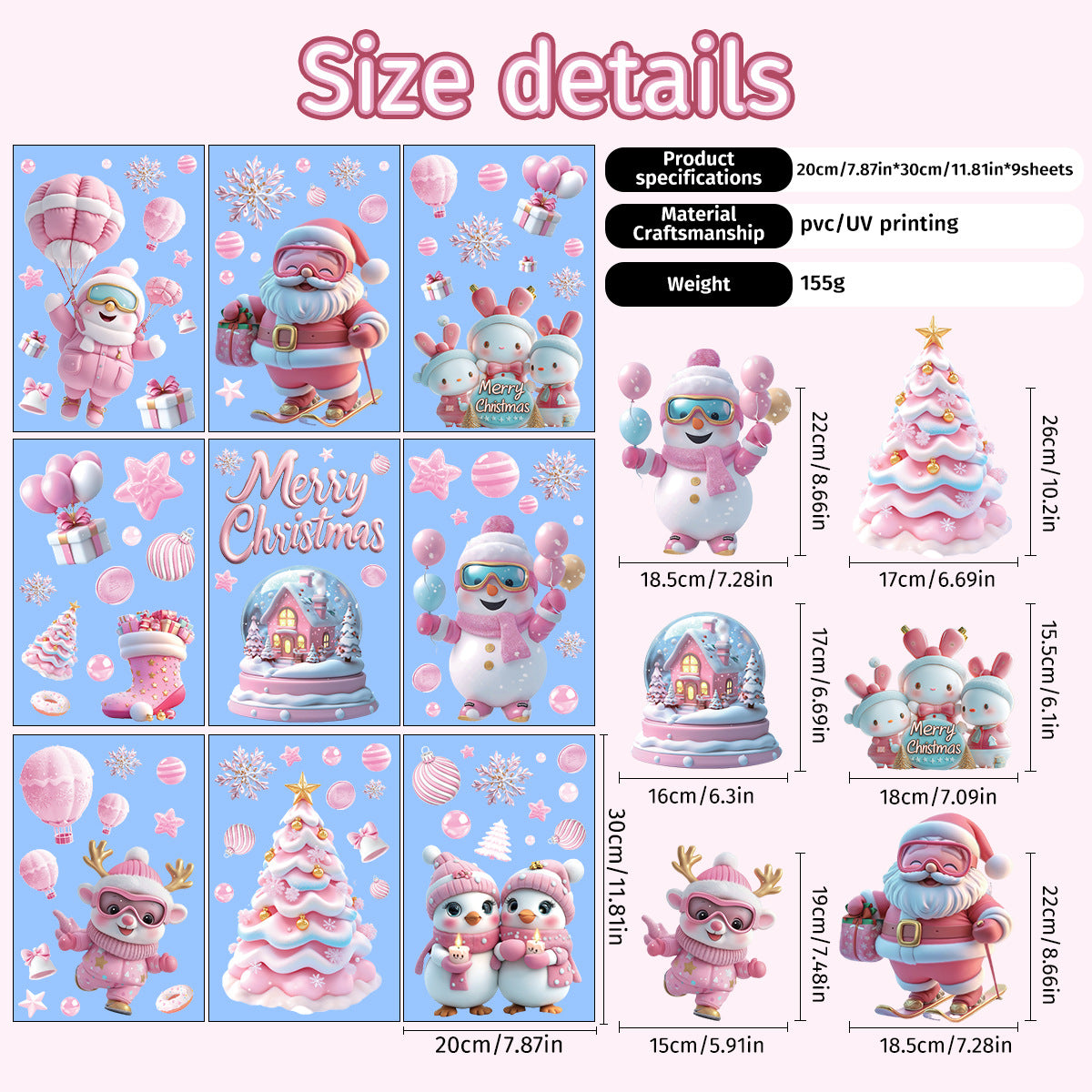 Santa Claus Static Cling Window Decals(pink)