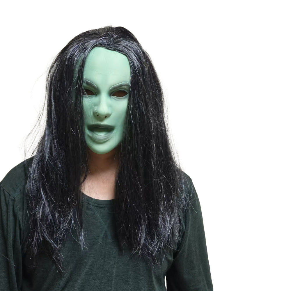 Halloween Horror Latex Masks: Scary Cosplay Props with Long Hair/Hood for Party & Decoration