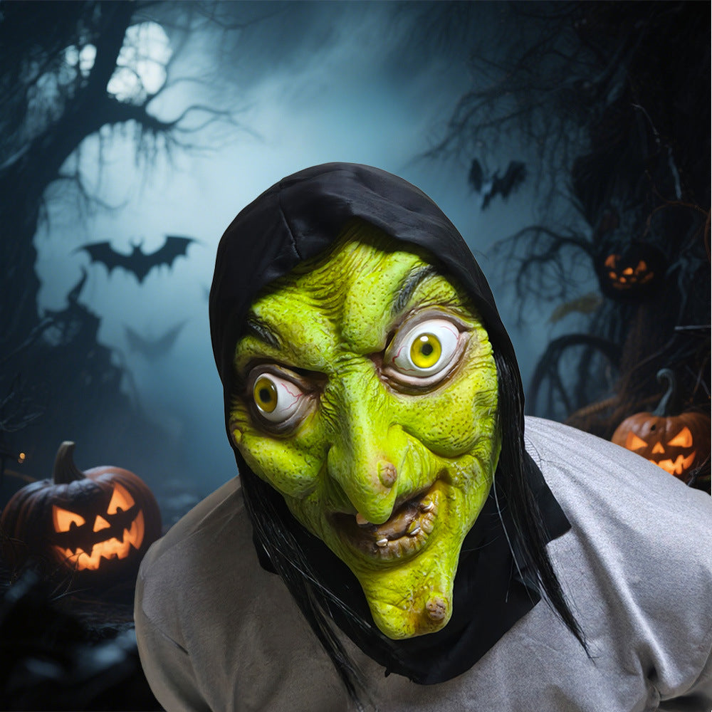 Halloween Horror Latex Masks: Scary Cosplay Props with Long Hair/Hood for Party & Decoration