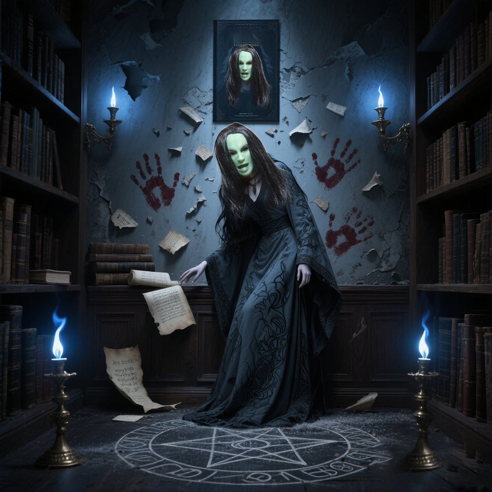 Halloween Horror Latex Masks: Scary Cosplay Props with Long Hair/Hood for Party & Decoration