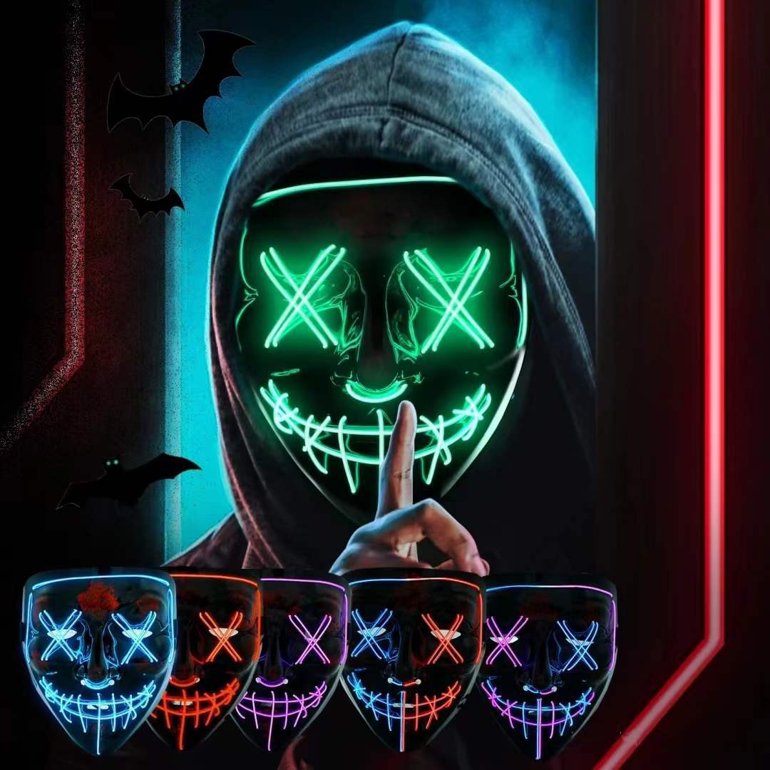 LED Glowing Black V-Shaped Mask,Cold Light Halloween Mask, Shuffle Dance Glowing Mask