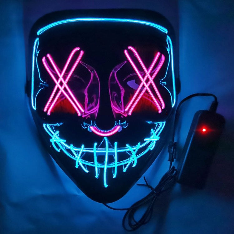 LED Glowing Black V-Shaped Mask,Cold Light Halloween Mask, Shuffle Dance Glowing Mask