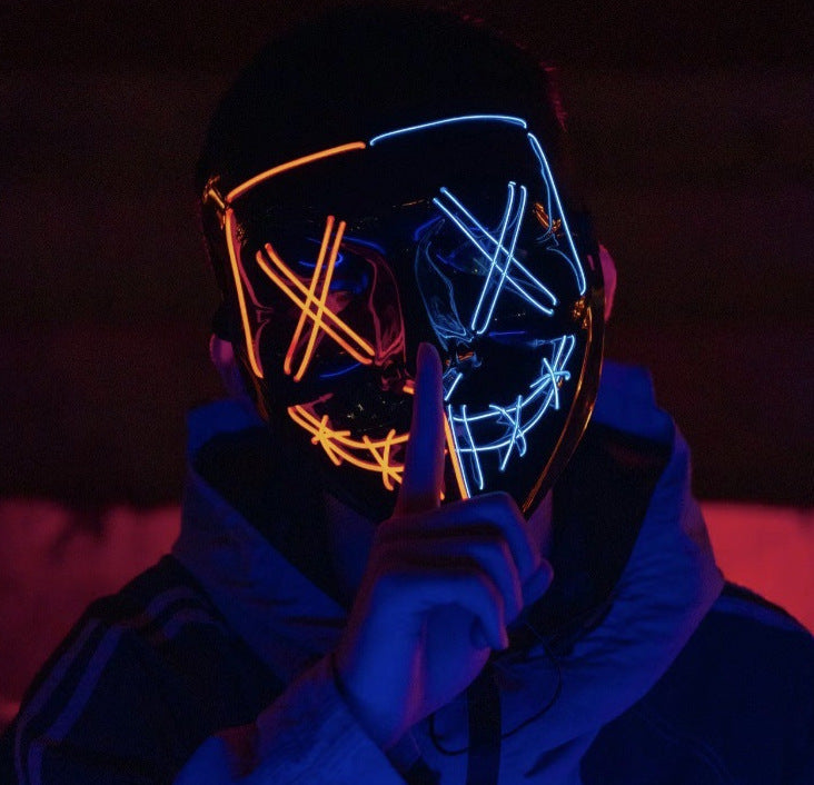 LED Glowing Black V-Shaped Mask,Cold Light Halloween Mask, Shuffle Dance Glowing Mask
