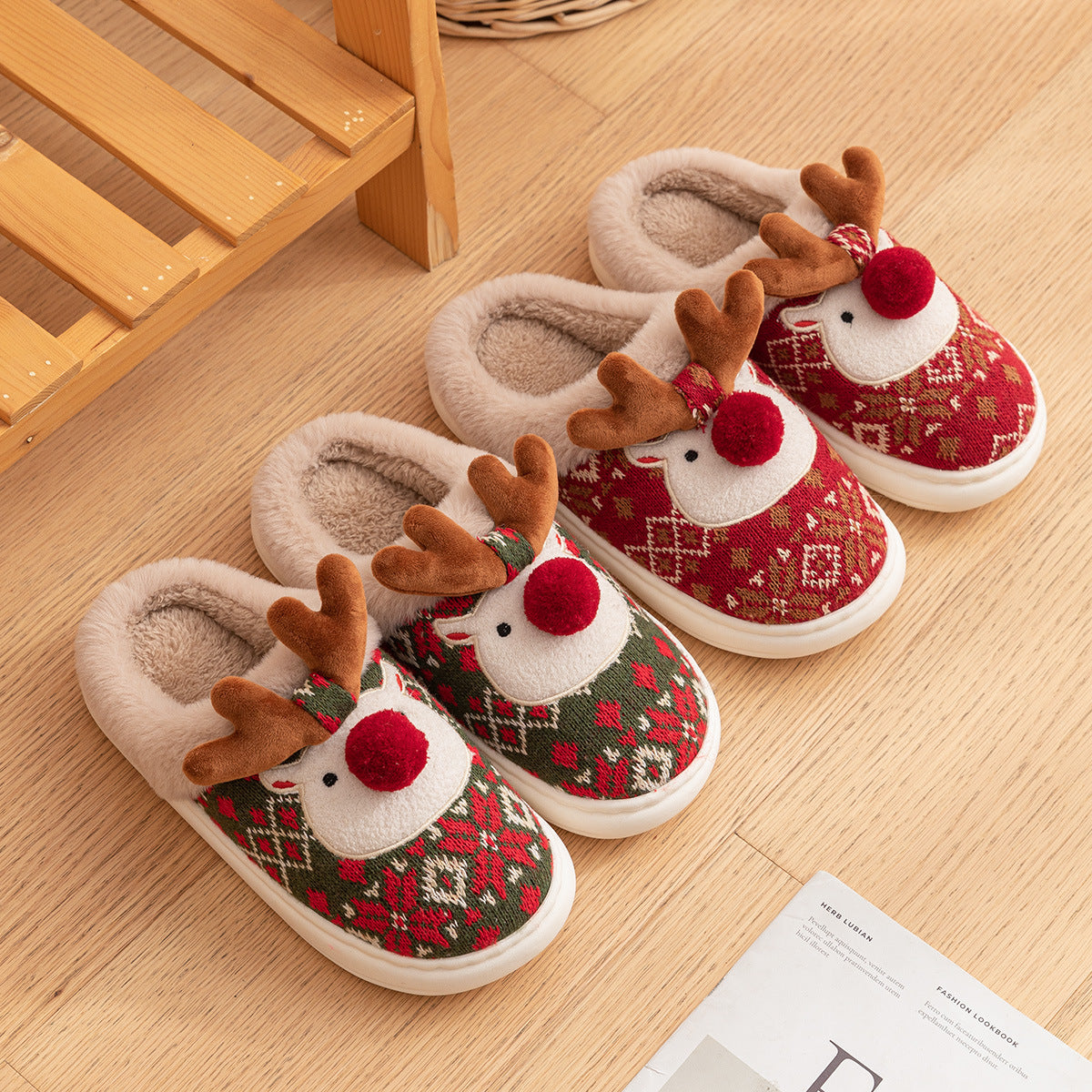 Christmas reindeer cotton slippers