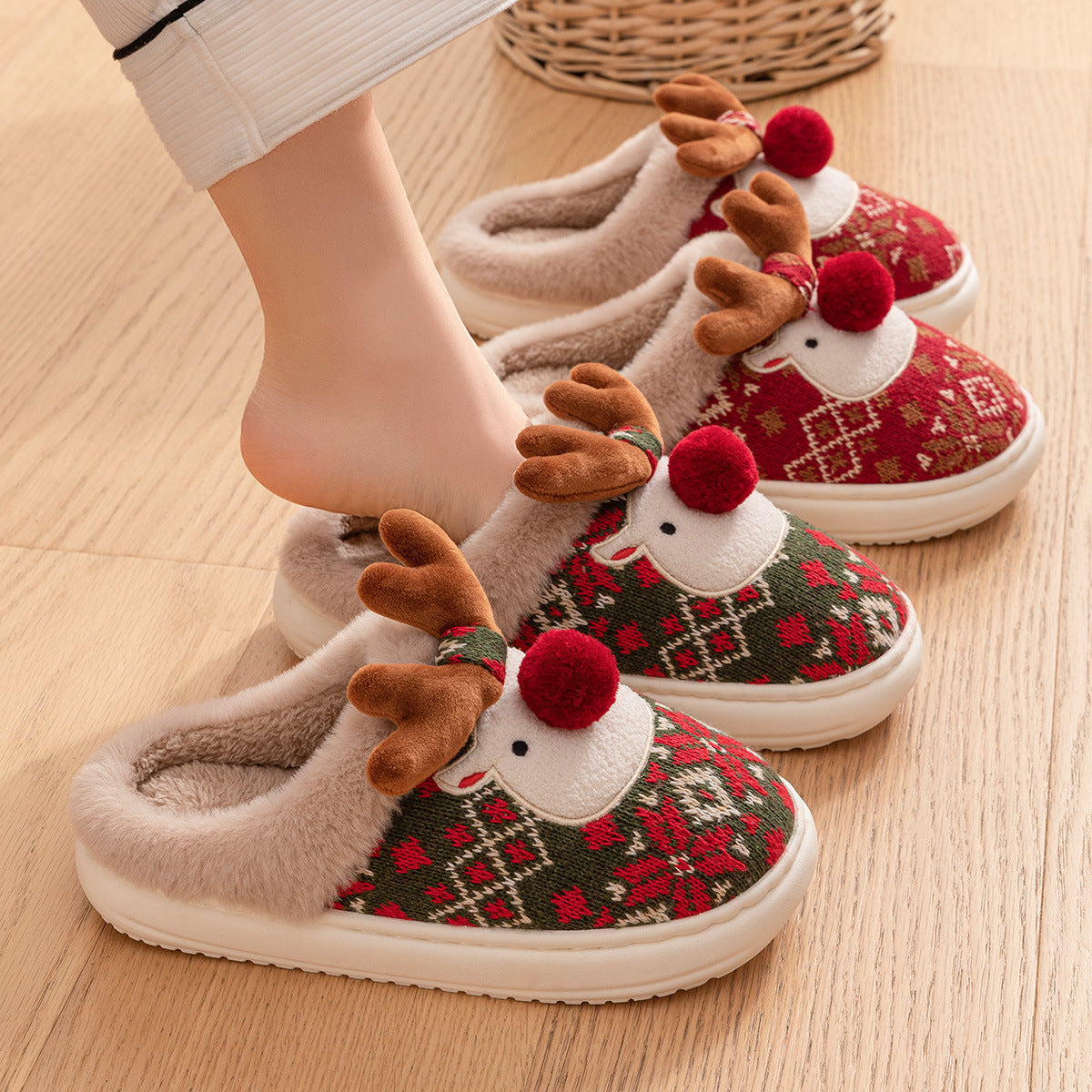 Christmas reindeer cotton slippers