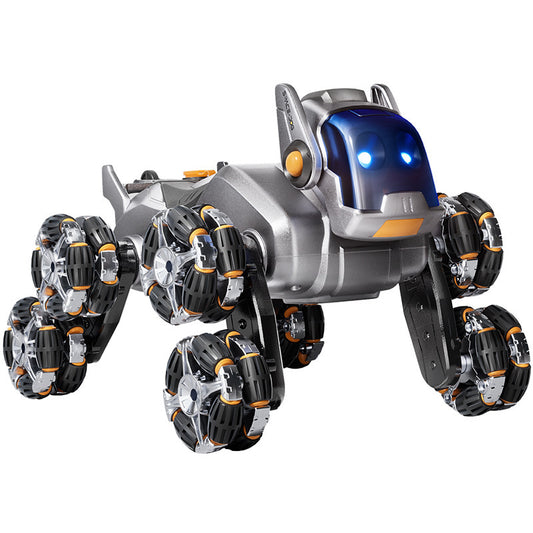 Mechanical Silver Remote-controlled Mechanical Dog (Gift Box Set) with Eight-wheel Posture Switching + One-click Spray + Gesture Remote Control