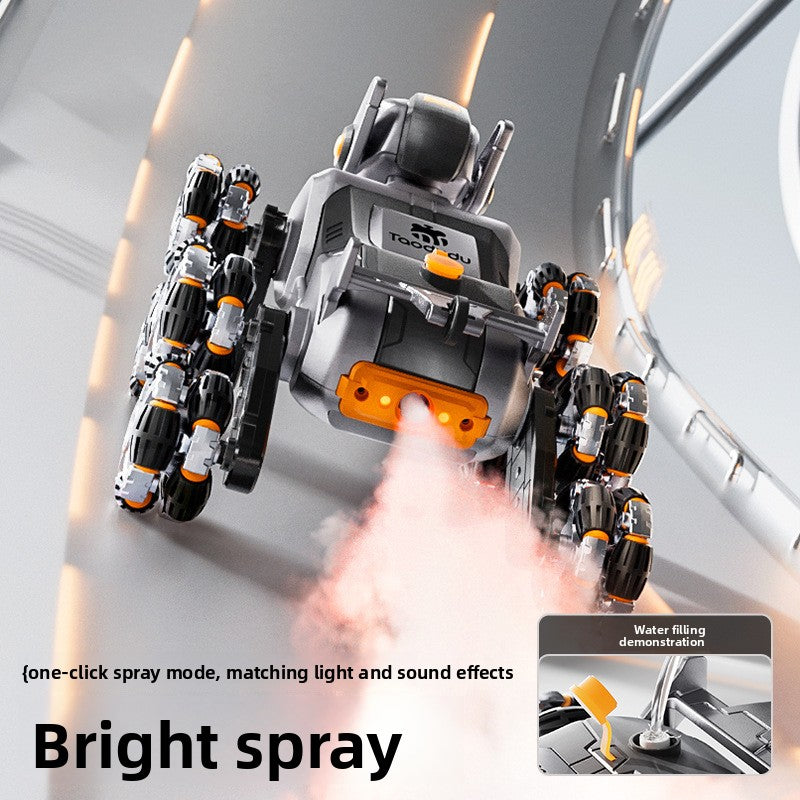 Mechanical Silver Remote-controlled Mechanical Dog (Gift Box Set) with Eight-wheel Posture Switching + One-click Spray + Gesture Remote Control