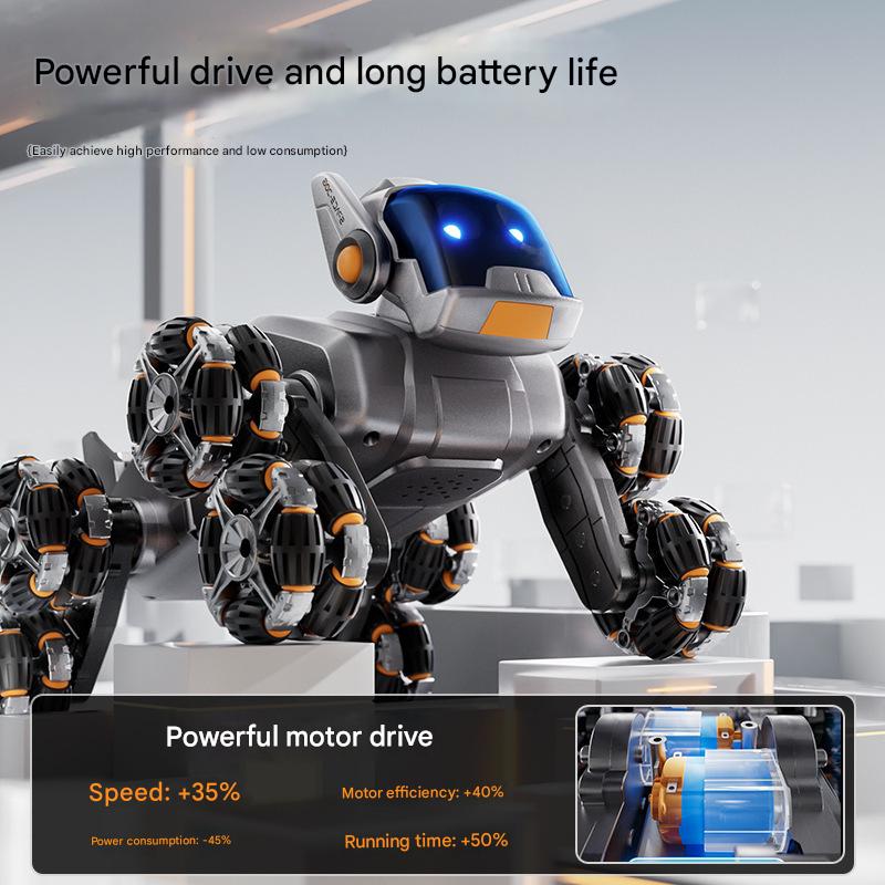 Mechanical Silver Remote-controlled Mechanical Dog (Gift Box Set) with Eight-wheel Posture Switching + One-click Spray + Gesture Remote Control