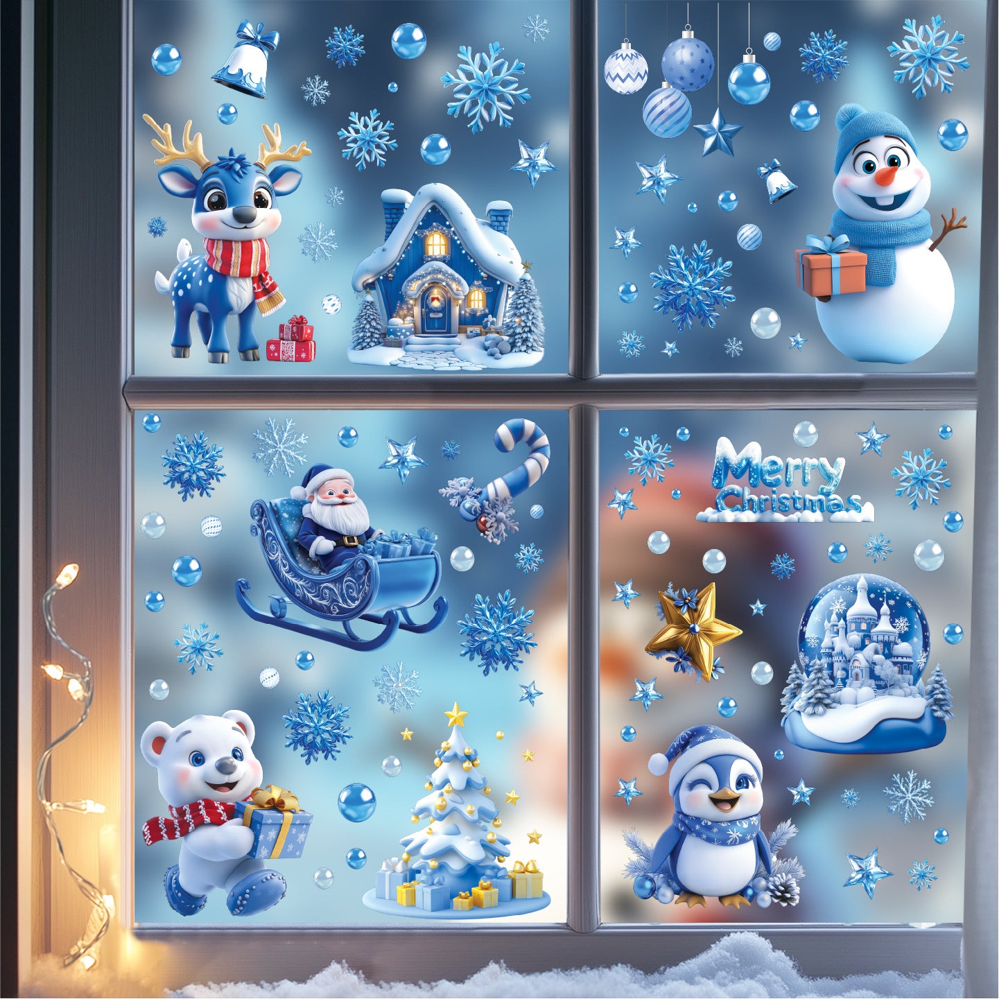Santa Claus Static Cling Window Decals（blue）