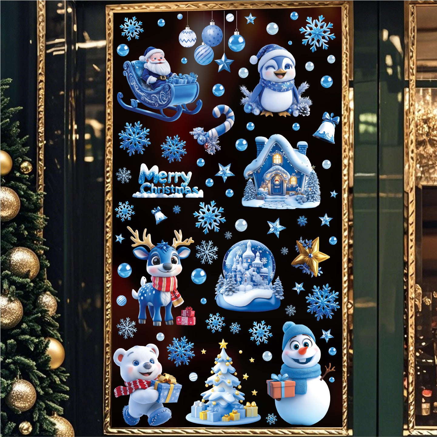 Santa Claus Static Cling Window Decals（blue）