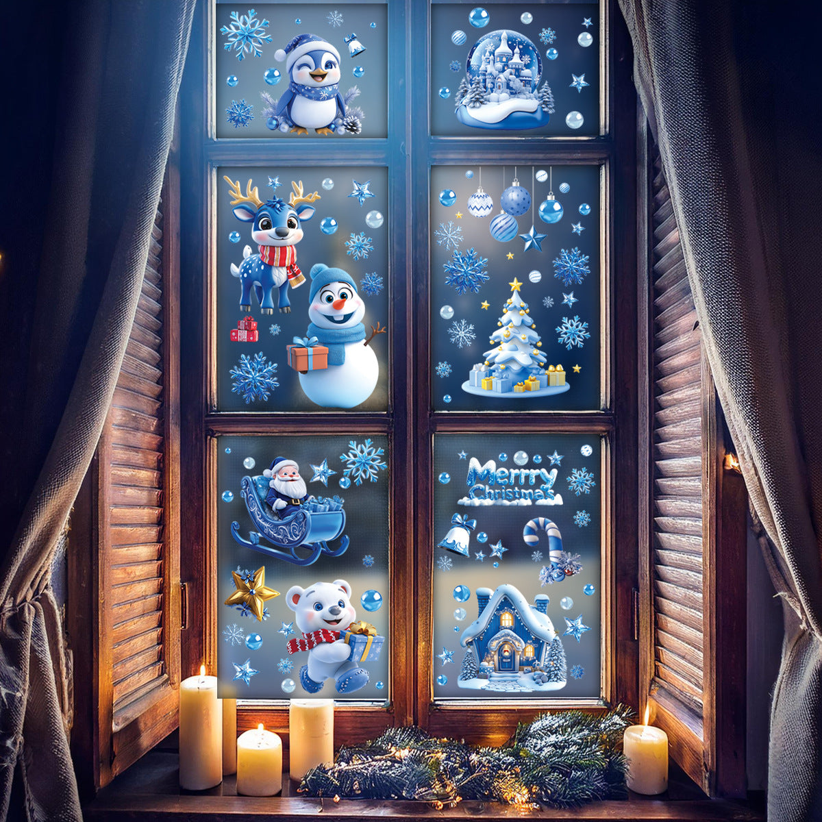 Santa Claus Static Cling Window Decals（blue）