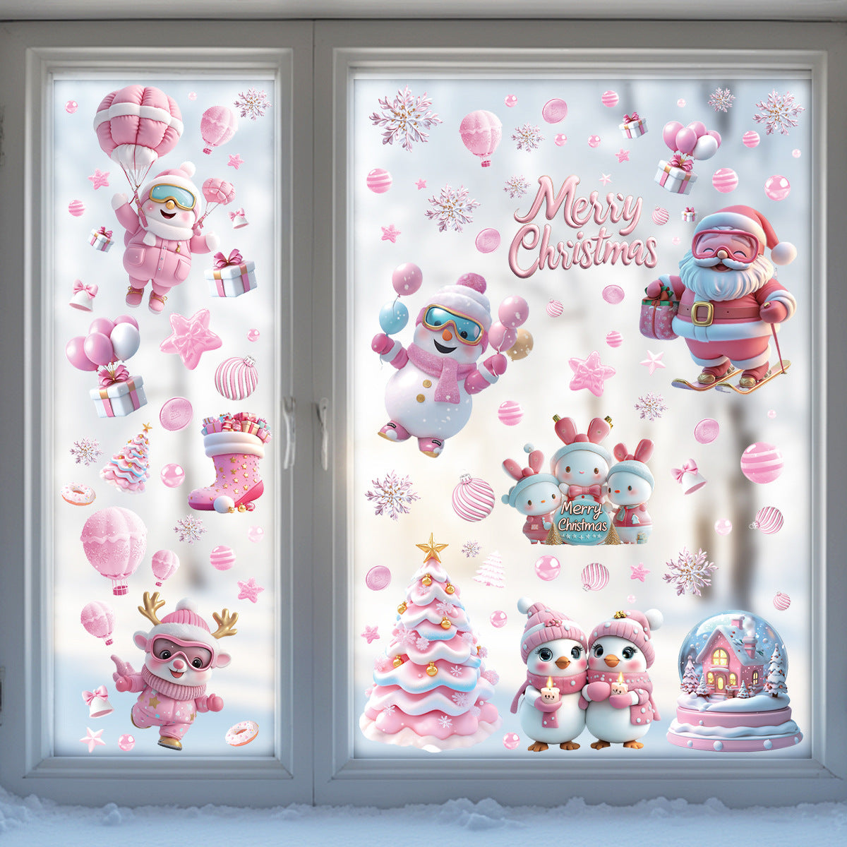 Santa Claus Static Cling Window Decals（pink）