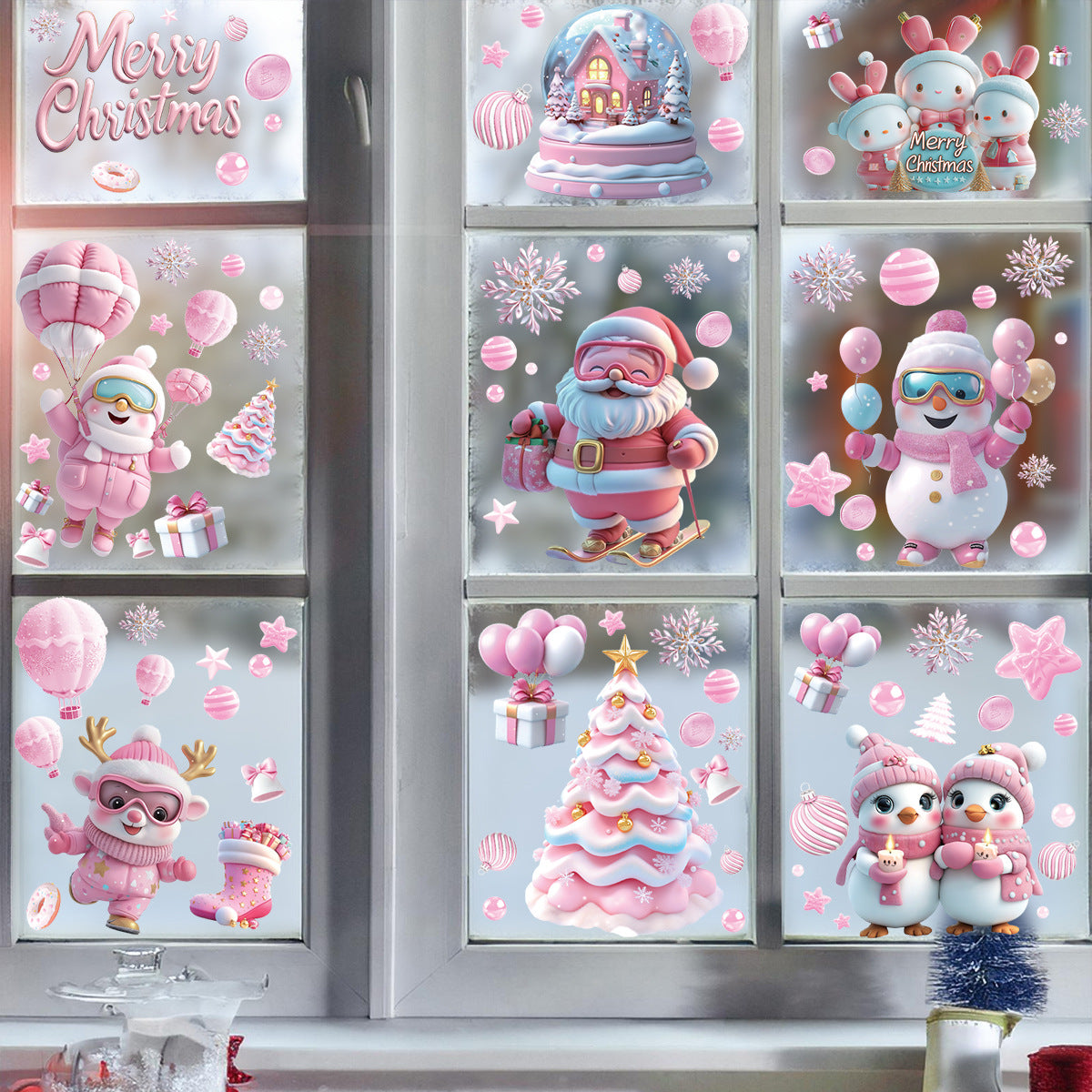 Santa Claus Static Cling Window Decals（pink）