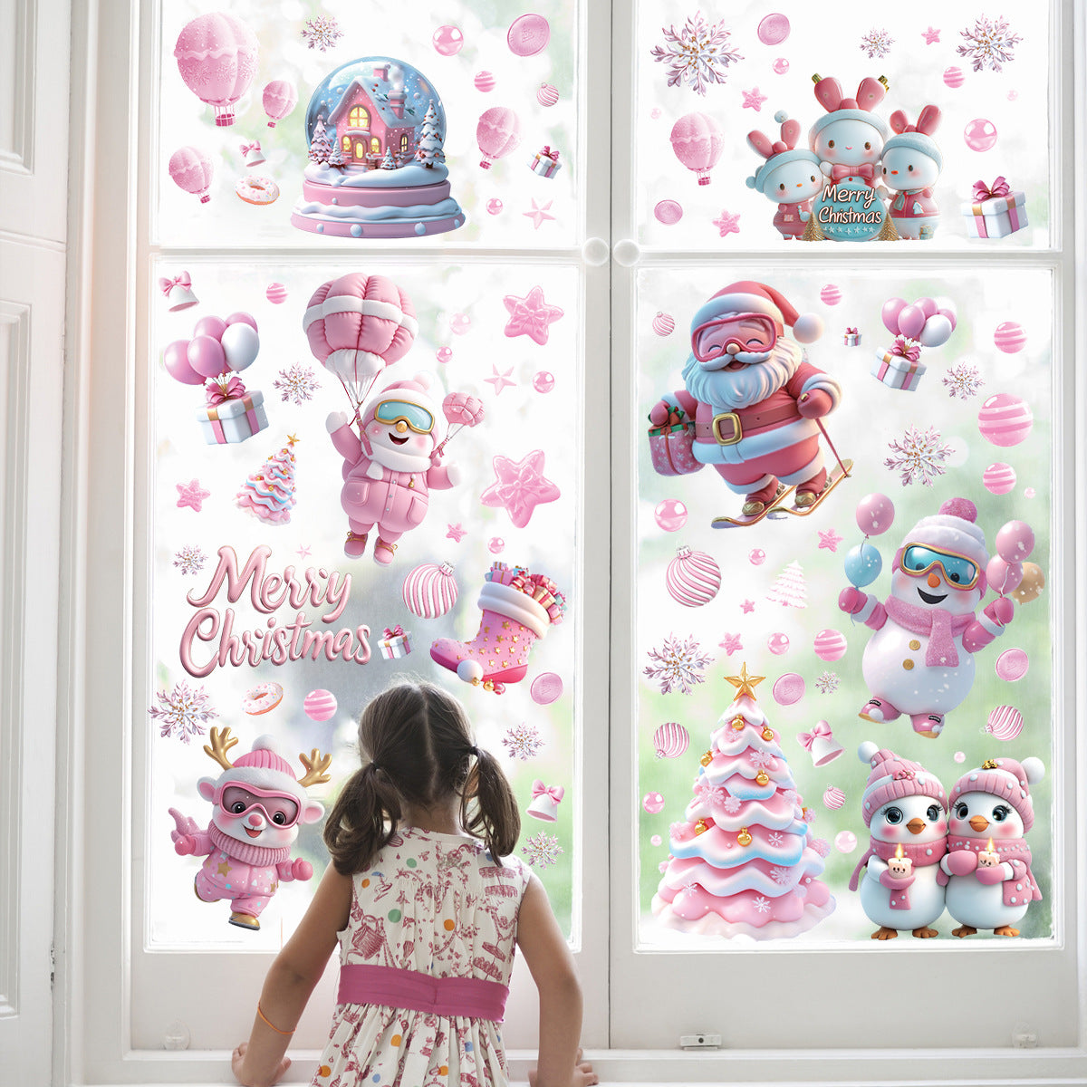 Santa Claus Static Cling Window Decals（pink）