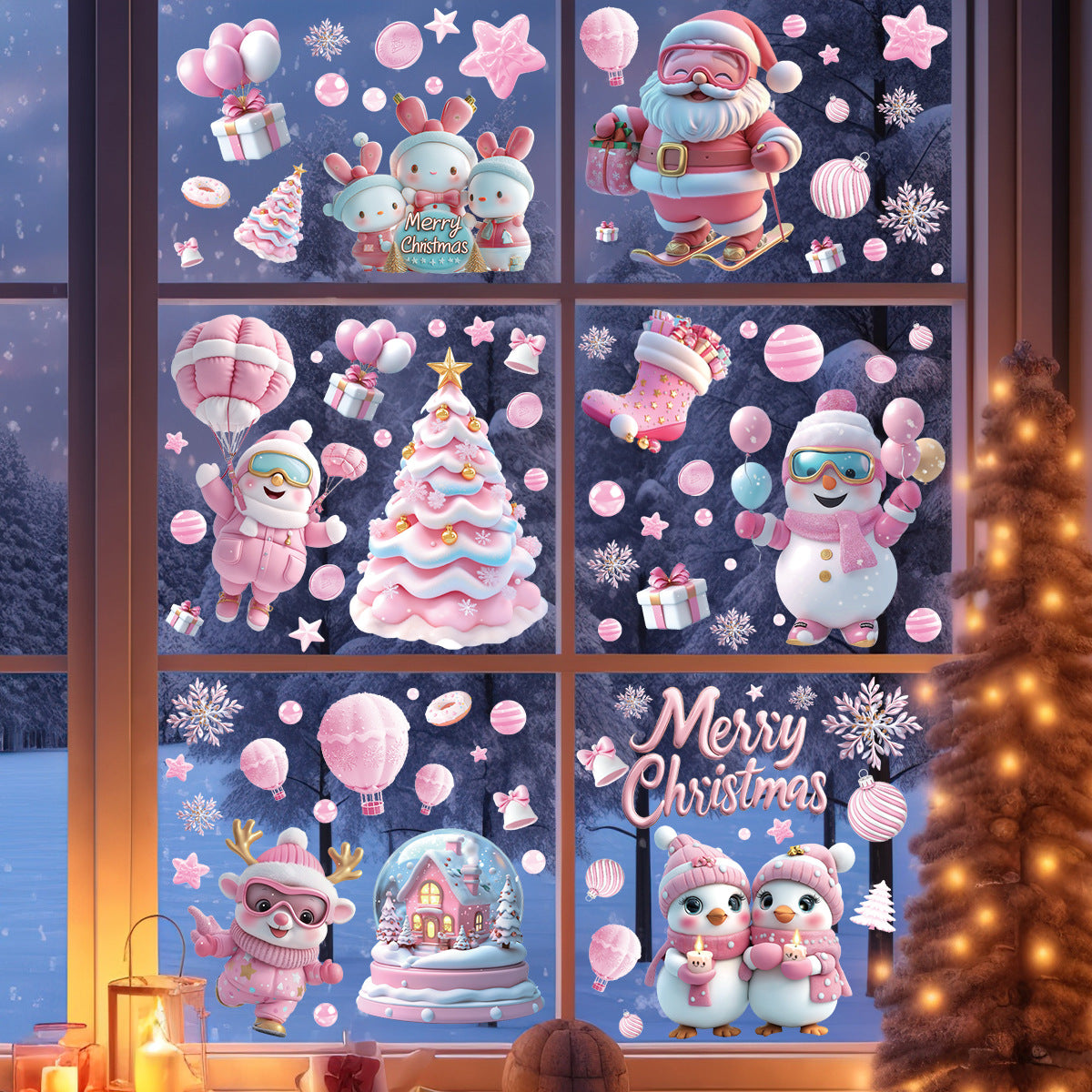 Santa Claus Static Cling Window Decals（pink）