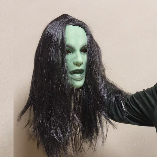 Halloween Horror Latex Masks: Scary Cosplay Props with Long Hair/Hood for Party & Decoration