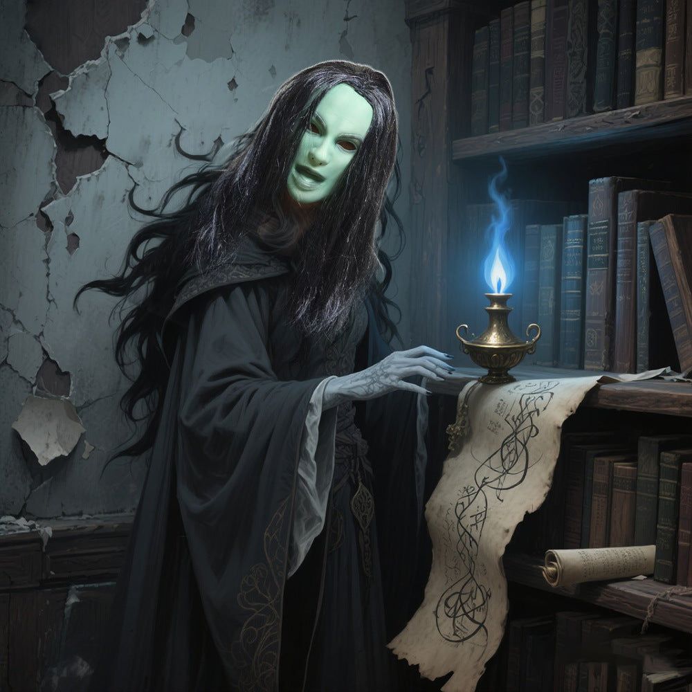 Halloween Horror Latex Masks: Scary Cosplay Props with Long Hair/Hood for Party & Decoration